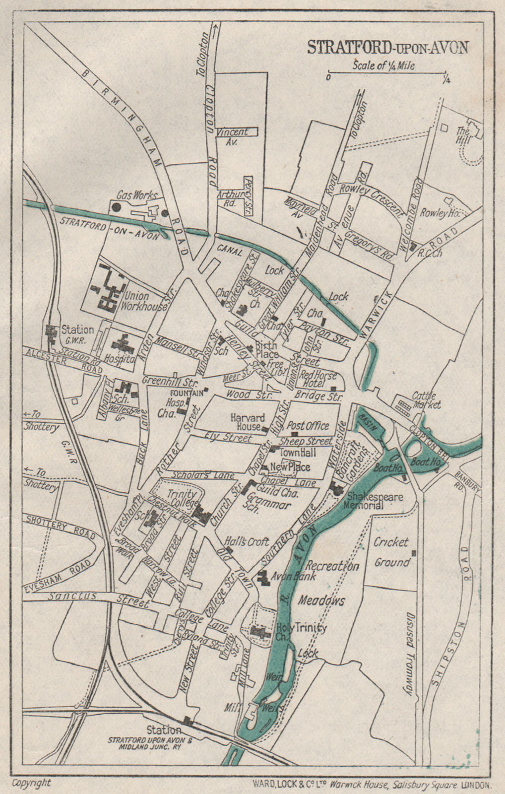 STRATFORD-UPON-AVON  vintage town/city plan. Warwickshire. WARD LOCK 1922 map